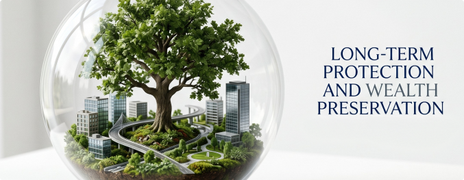 Long-term protection and wealth preservation glass globe graphic